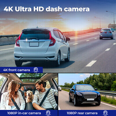Dash Camera Wifi 4K Front 1080P Rear Inside 3 Lens Car Video Recorder GPS 128G